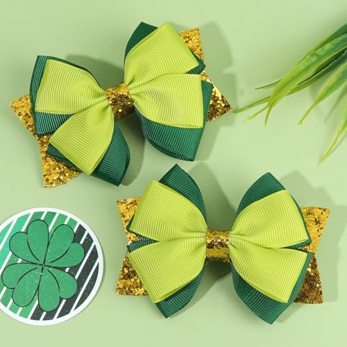 Broche para cabello con moño brillante verde dorado para mujeres y niñas, accesorios para el Día de San Patricio miniatura 4