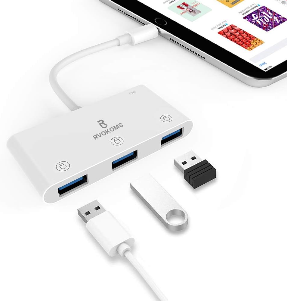 Updated 2020 Version USB Camera Adapter, RVOKOMS i OS Hub with Charging Compatible with i Phone 11 Pro X 8 7 i Pad, Support Hard Disk, USB Flash Drive, Sound Card, MIDI Keyboard, USB RJ45