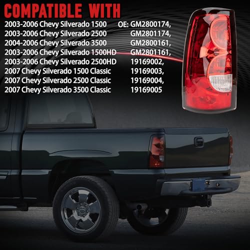 Image of Tail Lights Assembly Fit Chevy Silverado 1500 2500 3500 2003 2004 2005 2006 Chevrolet HD 1500HD 2500HD Rear Brake Turn Signal Back Up Bulb Lamp Taillight Left Driver Right Passenger Side