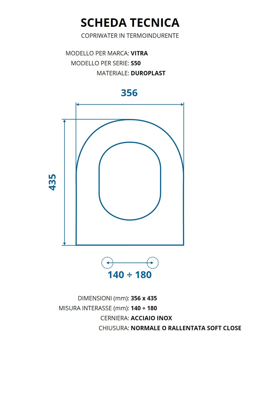 Copriwater per VITRA S50 AVVOLGENTE TERMOINDURENTE BIANCO cerniera inox