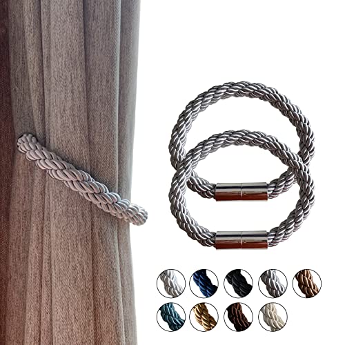 Magnetische Raffhalter für Vorhänge, dekorative Fenstervorhänge, 2 Stück, Fenstervorhänge, gewebte Raffhalter für Verdunkelung, durchsichtige Fensterbehandlung, Heimbüro, dekorativ (Silber, 50 cm) Cover