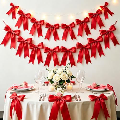 2 Strings Red Bow Garland Banner Decorations Halloween Decorations Red Bows for Birthday Baby Shower Bridal Shower Coquette Girls Room Bow Themed Party Wedding Christmas Tree Decorations