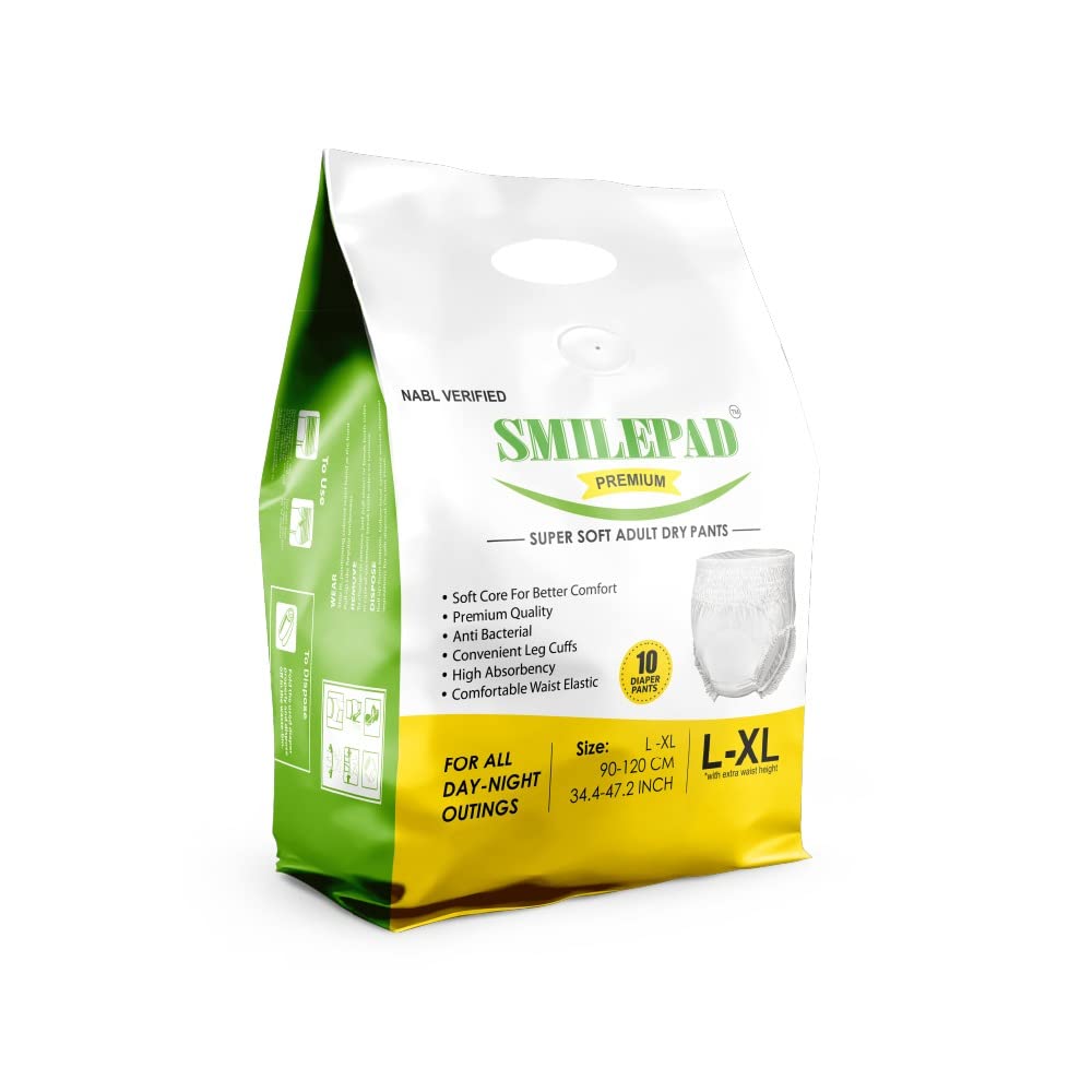 Smilepad Pant Style Adult Diapers for Men and Women, L - XL Size 90-120 CM Waist, Absorption Up to 850 ml | Pack of 1 (10 Diapers)-image-9