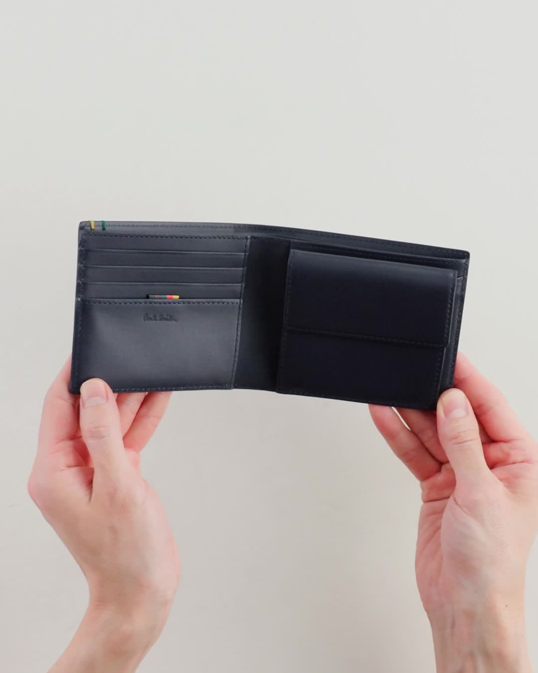 Amazon | ハイライトステッチ 2つ折り財布 ネイビー | 財布