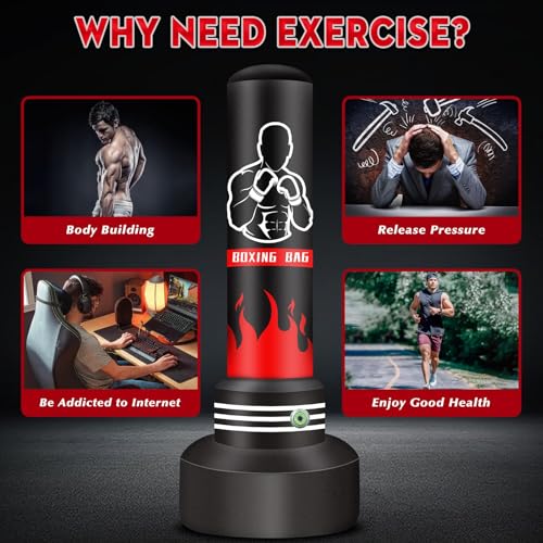 Miniatura 7 de Saco de Boxeo180cm-Saco de Boxeo Pesado autoinflable Mejorado con Guantes y Bomba de Aire incorporada, Saco de Kickboxing y Hombres para Entrenamiento MMA Muay Thai Fitness Principiantes