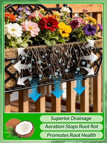 Image of 24in Tapered Coco Liners for Window Planter Box - 4 Pack 100% Natural Coconut Coir Fiber Liner Replacement for Deck Flower Box, Garden Railing Fence Wall Planter Basket