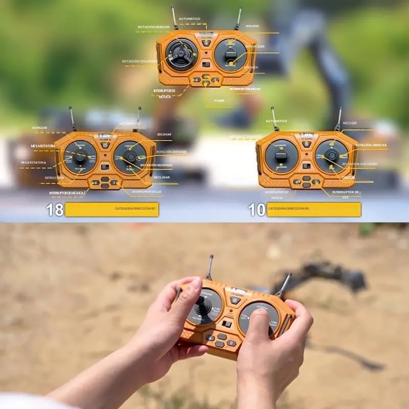 Bulldozer Teledirigido Niños, Vehículo de Construcción RC 9 Canales 1:20 con Pala de Metal, Tractor Juguete Coche Radiocontrol Todo Terreno con Luces y Sonidos, Regalo Niño 3 4 5 6 7 Años