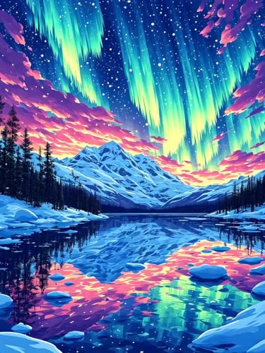 Diamond painting aurores boréales 5D pour illuminer votre décoration de Noël