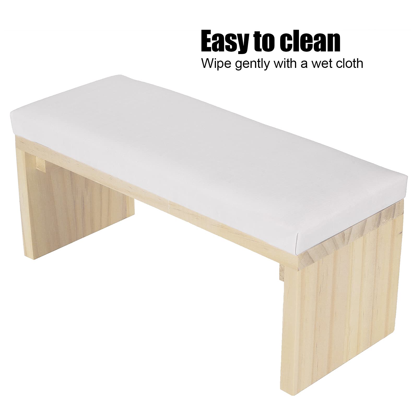 Reposamuñecas para Salón de Uñas con Soporte de Madera, Cojín de Manicura de Piel Sintética Suave, Blanco