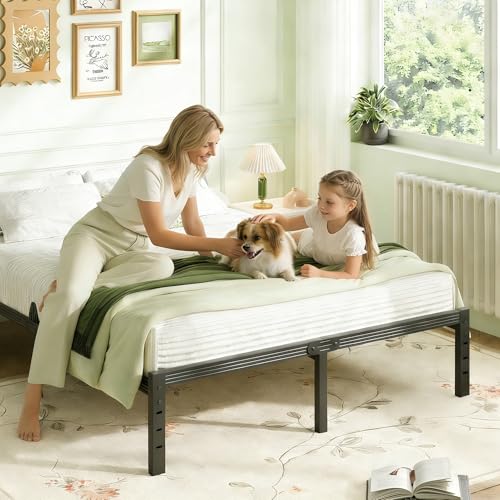 Image of ZIYOO 16 Inch Twin XL Size Metal Platform Bed Frame with Heavy-Duty Steel Slat Support, No Box Spring Needed, Under Bed Storage Space, Easy Assembly, Noise-Free, Sturdy & Durable, Black
