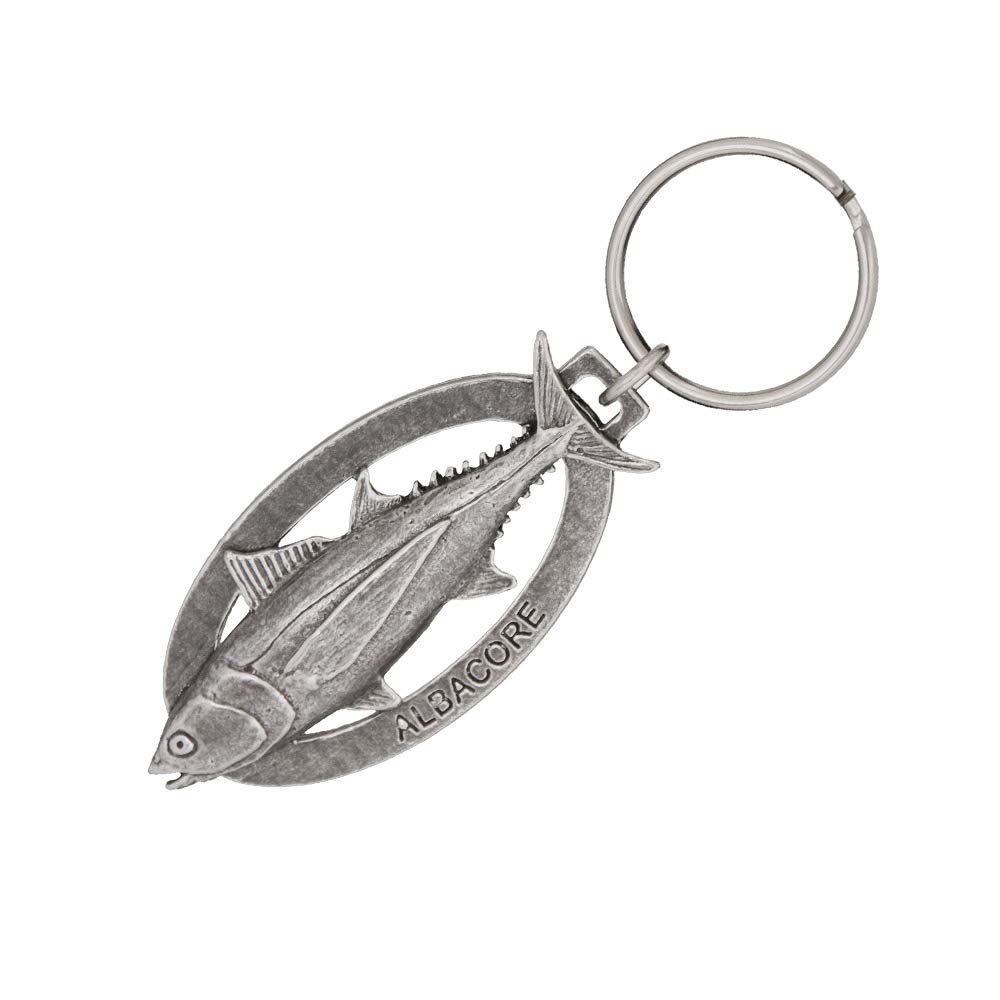 Creative Pewter DesignsHandcrafted Saltwater Fish and Sharks Keychain Pendant on Ring - Sailfish, Tuna, Great White Shark, Hammerhead, Albacore Tuna Keychain