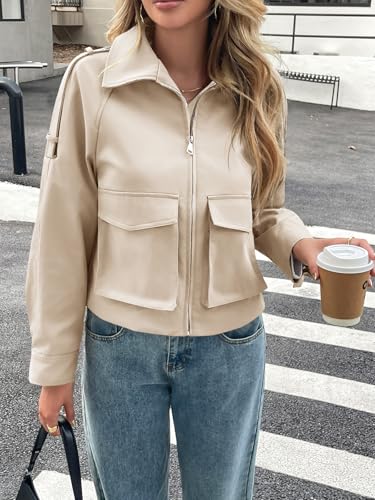 Tankaneo Womens Cropped Casual Jackets Zip Up Lightweight Utility Anorak Coat Military Safari Short Jacket with Pockets2