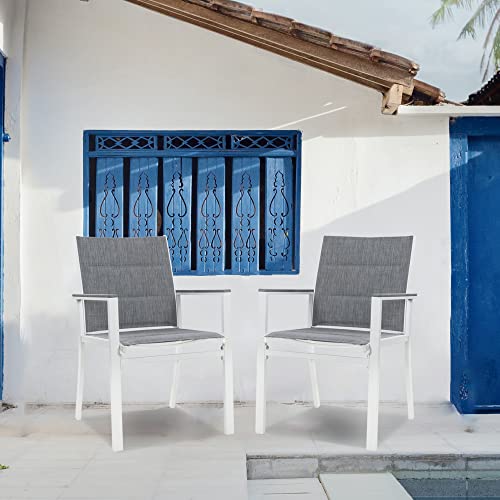 Kozyard Villa Outdoor Patio Dining Chair (White Frame, Gray Paded Textilence, Pack Of 2) #TOP3