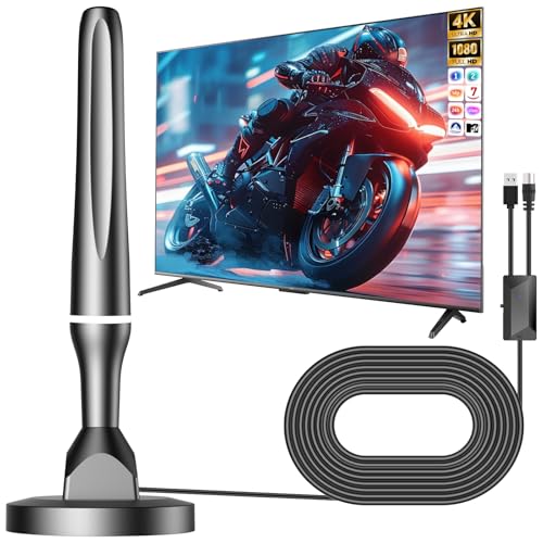 DGUPSP Antena TV Interior 2025, Antena TV Portatil con Base Magnética Fuerte, Alcance de 80+ KM, Compatible con 4K 1080P, Cable Coaxial de 3M, para Freeview y Canales Locales