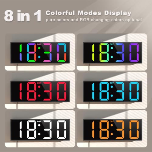 Image of JALL 12'' Digital Wall Clock Large LED Display, Wall Clock with Remote Control, 8 RGB Colors, Auto DST, Night Light for Classroom Living Room, Gym, Classroom Decor, Xmas Birthday Gift for Senior