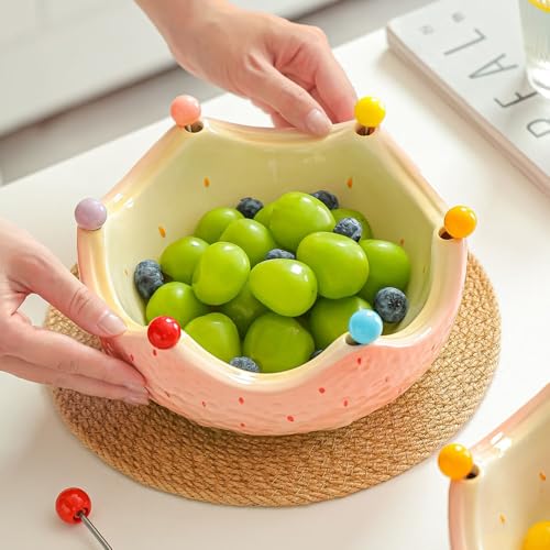 Coupe à fruits en céramique avec fourchettes intégrées design baies