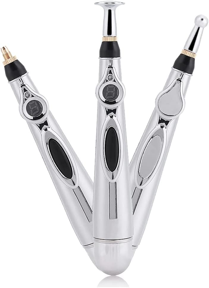 Meridian - Aparato de acupuntura de acero inoxidable, masajeador digital de cuerpo electrónico, herramienta de belleza para la cara, para aliviar el dolor con 2 cabezales de masaje