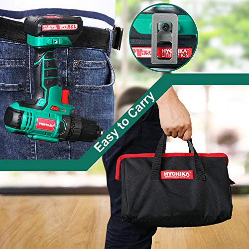 Akkuschrauber 12V, HYCHIKA Akku Bohrschrauber 30N·m Max. Drehmoment mit 1500mAh Akku, 1H Schnellladung, 4PCS Flachbohrer, 6PCS Spiralbohrer, 6PCS Schraubenbits, 5PCS Steckschlüsseleinsatz, Tragetasche - 7