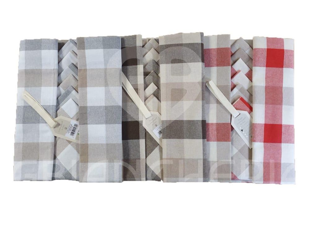 GBiancheria Tovaglia da Tavolo con TOVAGLIOLI in Cotone Pettinato Tinto in Filo dis. VICHY Grigio per 4, per 6, per 8, per 12 e per 18 persone Made in Italy (Per 18 persone)