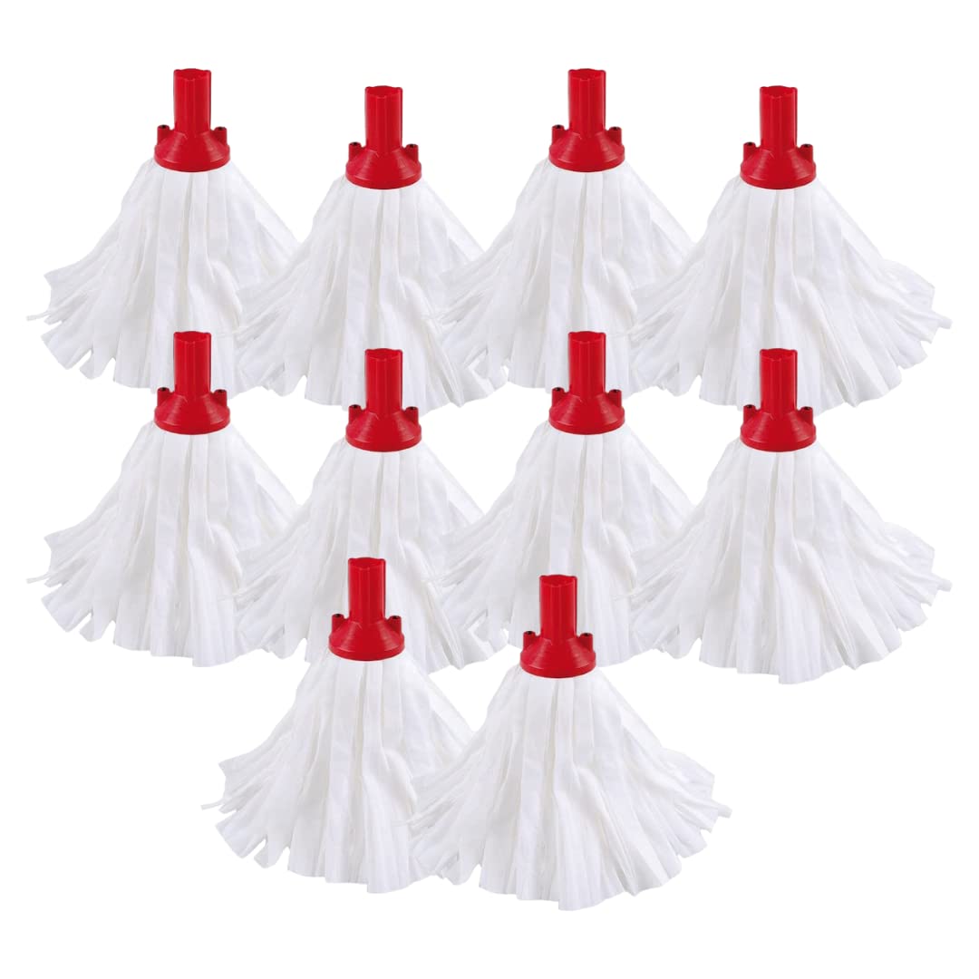 Avern Exel Standard Big White Push Fit Socket Mop Heads Red 120g (Pack Of 10) Super Absorbent Heavy Duty Mops - 102199 - Robert Scott