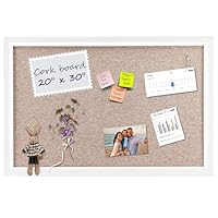 VUSIGN Linen Bulletin Board 30'' x 20'', White Cork Board for Walls, Fabric Pin Board with 10 Clear Push Pins, Vision Board for School, Home & Office