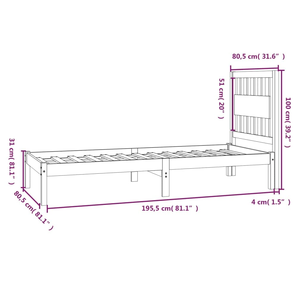 Lite drewno sosnowe klasyczna z zagłówkiem Brąz 75x190 cm | Rama łóżka lite drewno sosnowe 75x190 cm pojedyncza z zagłówkiem stabilna konstrukcja na listwach