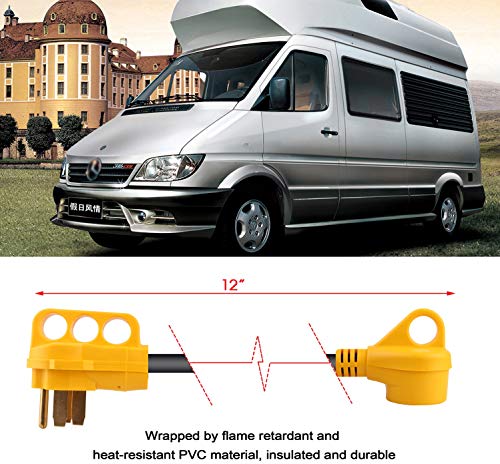 iMounTEK Heavy Duty RV Camper Electrical Dogbone Converter. Ergonomic Grip Handles, 180 Degree Bend Design 50 AMP Male To 30 AMP Female Adapter Converter Cord Cable 12 INCH W/Handle Connector
