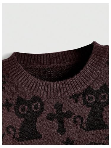 Image of WDIRARA Women's Goth Cartoon Pattern Sweater Long Sleeve Crewneck Knit Pullover Top