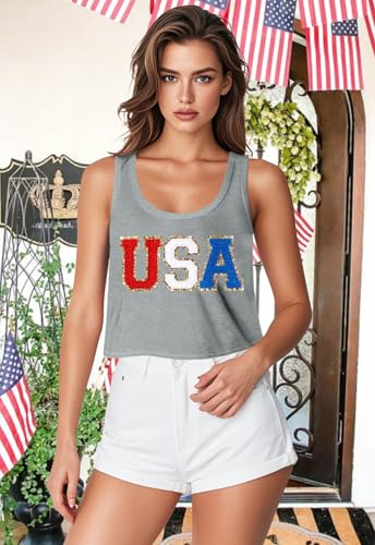 Image of Ithalt Womens American Flag Shirts 4th of July Outfits USA T-Shirt Patriotic Tank Shirt Fourth of July Sleeveless Tops
