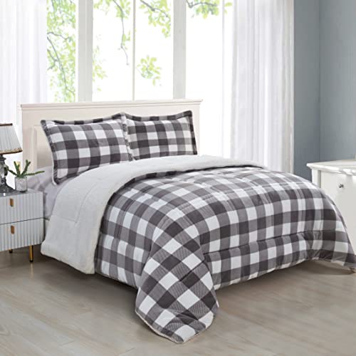 Elegant Comfort Juego de edredón Reversible de 3 Piezas de Microfibra de Gamuza Alternativa, Franela de Lana, Color Negro y Blanco, Reina