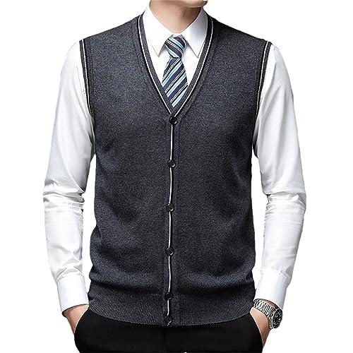 Men 6% Wool Cardigan Sweater V Neck Knit Vest Men Solid Trendy Sleeveless Clothing