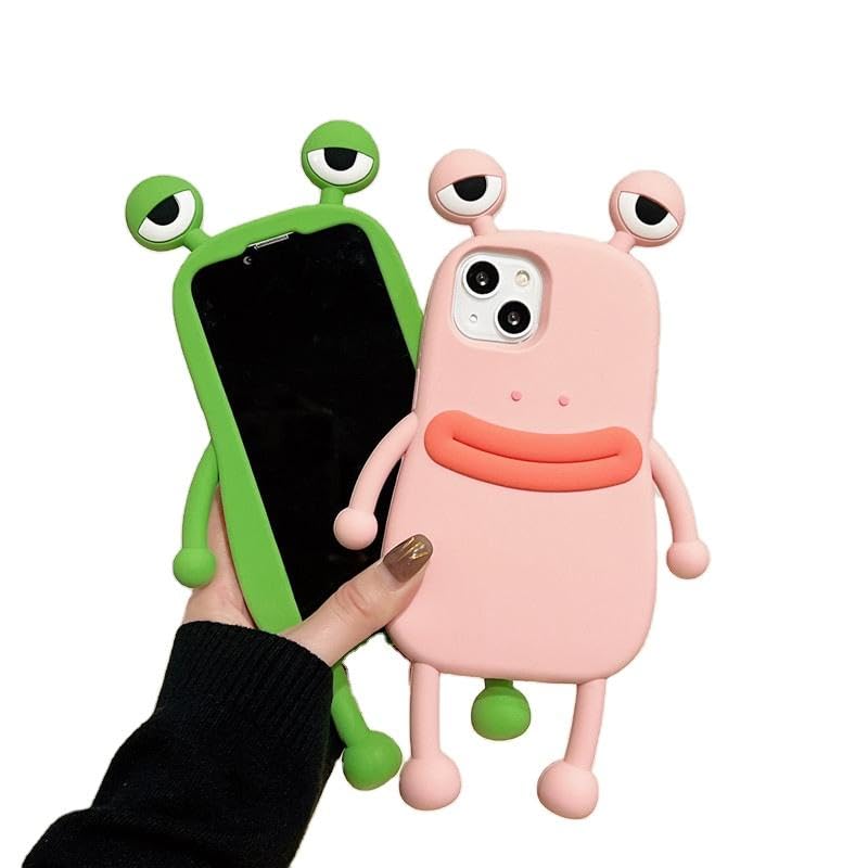 iPhone 14 Pro Vibrant 3D Cartoon Frog Design Silicone Phone Case - Cute and Unique Cover for Men, Women, and Girls - Fun, Anti-Drop Protection (Pink, iPhone 14 Pro)