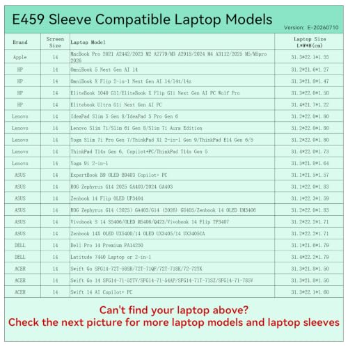 Image of Smatree Laptop Sleeve for 14 inch Apple /HP /Lenovo /ASUS /DELL /Acer | for 14 inch MacBook Pro 2025,HP EliteBook /OmniBook,Lenovo Slim /IdeaPad /ThinkPad,ASUS ROG /Vivobook,DELL Latitude,Acer (E459)