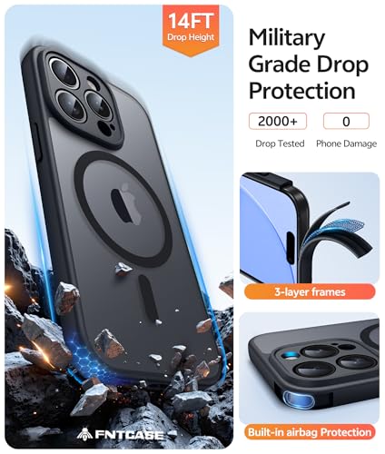Image of FNTCASE for iPhone 13 Pro Max Case: [Compatible with Magsafe] Translucent Matte Cases with [Screen Protector] Military Grade Shockproof Protective Phone Cover - Black