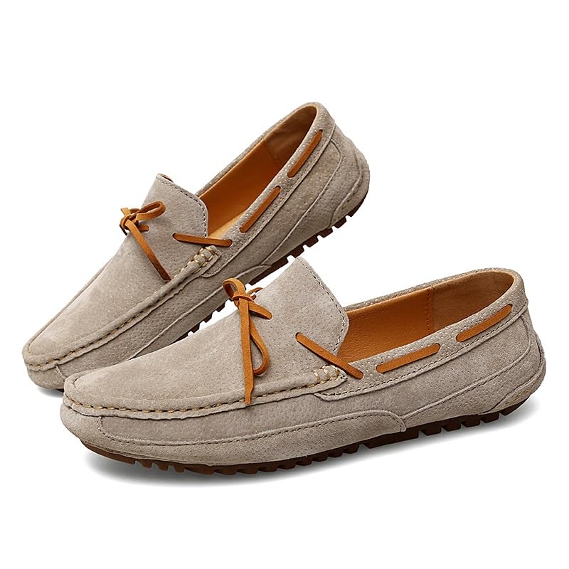 Men's Loafers Shoes Round Toe Leather Boat Shoes Comfortable Lightweight Flexible Walking Casual Slip-on(Khaki,10)4