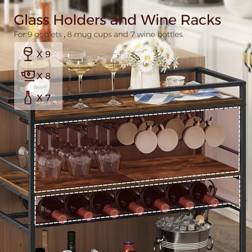 Barcartforhome3tierservingcartwithwheelsandhandle327barcartwithwineracksandglassholdersbeveragecartrollingwinecartforkitchenrusticbrownrchr11701  Urban Country Home Decor Bar cart for home 3 tier serving cart with wheels and handle 327 bar cart with wine racks and glass holders beverage cart rolling wine cart for kitchen rustic brown rchr11701  urban country home decor