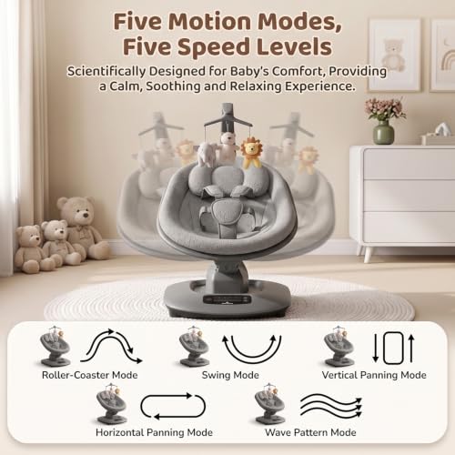 Image of StarAndDaisy Electric Swing for Baby Automatic /Baby Swing for 0 to 2 Years with Adjustable Backrest /Baby Rocker Swing with 5 Levels Swing Speed, Light Weight, Play Toy-Grey