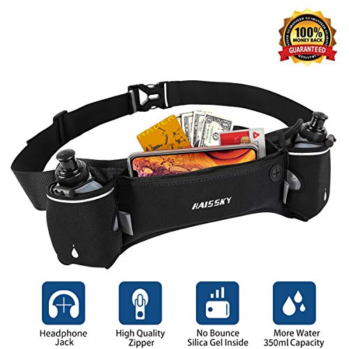 Guzack Ceinture de Course avec 2 Bouteilles d'eau, Ceinture D'hydratation De Course Sac de Taille avec Ceinture Ajustable, Poche Zippée, pour Téléphones 6,8 Pouces, Course à Pied/Randonnée/Escalade