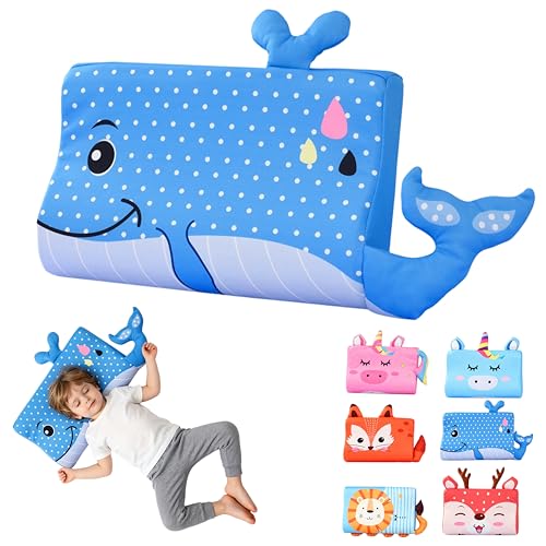 KEGOZ Schlummerkids Kissen 45x26 cm Calmly Kinderkissen Gedächtnis Schaum Niedliche Tiere Kissen Ergonomisch Hautfreundlich Atmungsaktiv Komfortkissen für Besseren und Gesünderen Schlaf (Wal)
