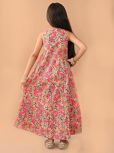 Image of LILPICKS All Over Printed Sleeveless Ankle Length Dropwaist Maxi Dress for Girls (Multi)