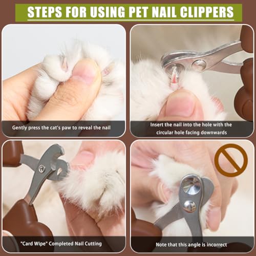 Image of Qpets Kitten Cat Nail Cutter, PP Handle Cat Nail Cutter for Persian Cat, Stainless Steel Cat Claw Trimmer with Crescent Blade for Small Medium Cats - Brown