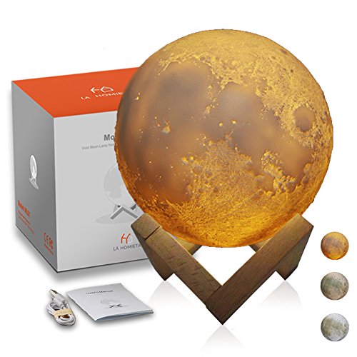 3D Moon Lamp Night Light, True Image of Moon Surface from NASA, Lunar Light with Tap Control and 3 Colors, Gifts for Expressing Love, Home Decorative and Nursery Room Light, LA HOMIETA(5.9 Inch)