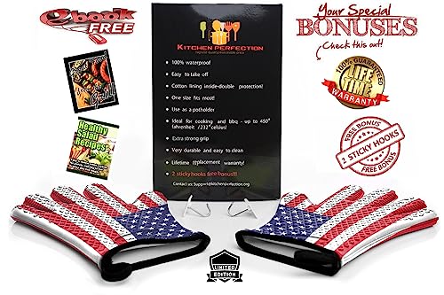 Image of KITCHEN PERFECTION Silicone Smoker Oven Gloves -Extreme Heat Resistant BBQ Gloves -Handle Hot Food Right on Your Smoker Grill Fryer Pit|Waterproof Oven Mitts Grill Gloves |Superior Value Set+3 Bonuses