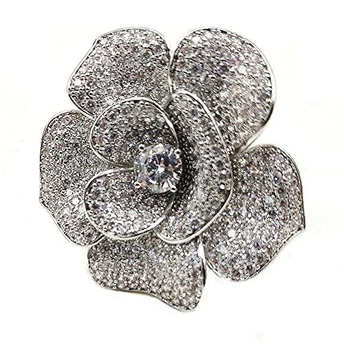 Image of Shiny Blossom Clear CZ White Flower Brooch Pin Women Wedding Bouquet Accessory