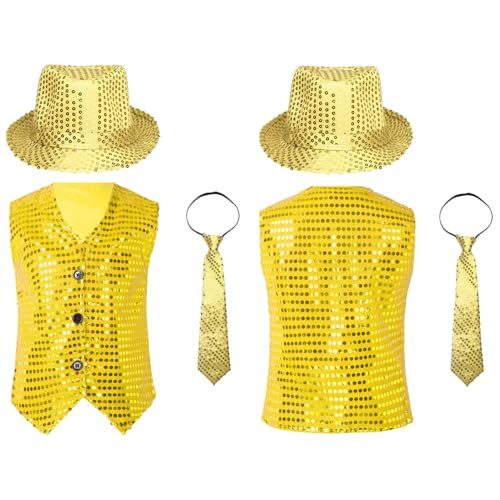 JEYPINMI Boys Girls Jazz Hip Hop Dance Waistcoat Choir Fancy Show Sequins Vest Sleeveless Jacket