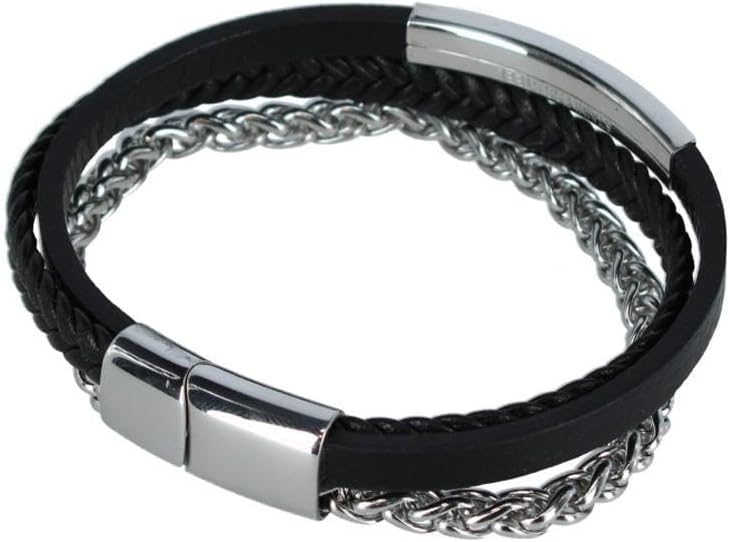 Trafalgar Men's Loose Fit Zaid Metal and Leather Triple Strand Secure Clasp Bracelet - Image 6