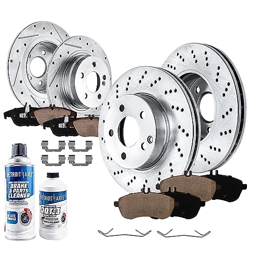 Image of Detroit Axle - Brake Kit for Mercedes-Benz C230 C250 C300 Drilled & Slotted Brakes Rotors and Ceramic Brake Pads Front and Rear Replacement