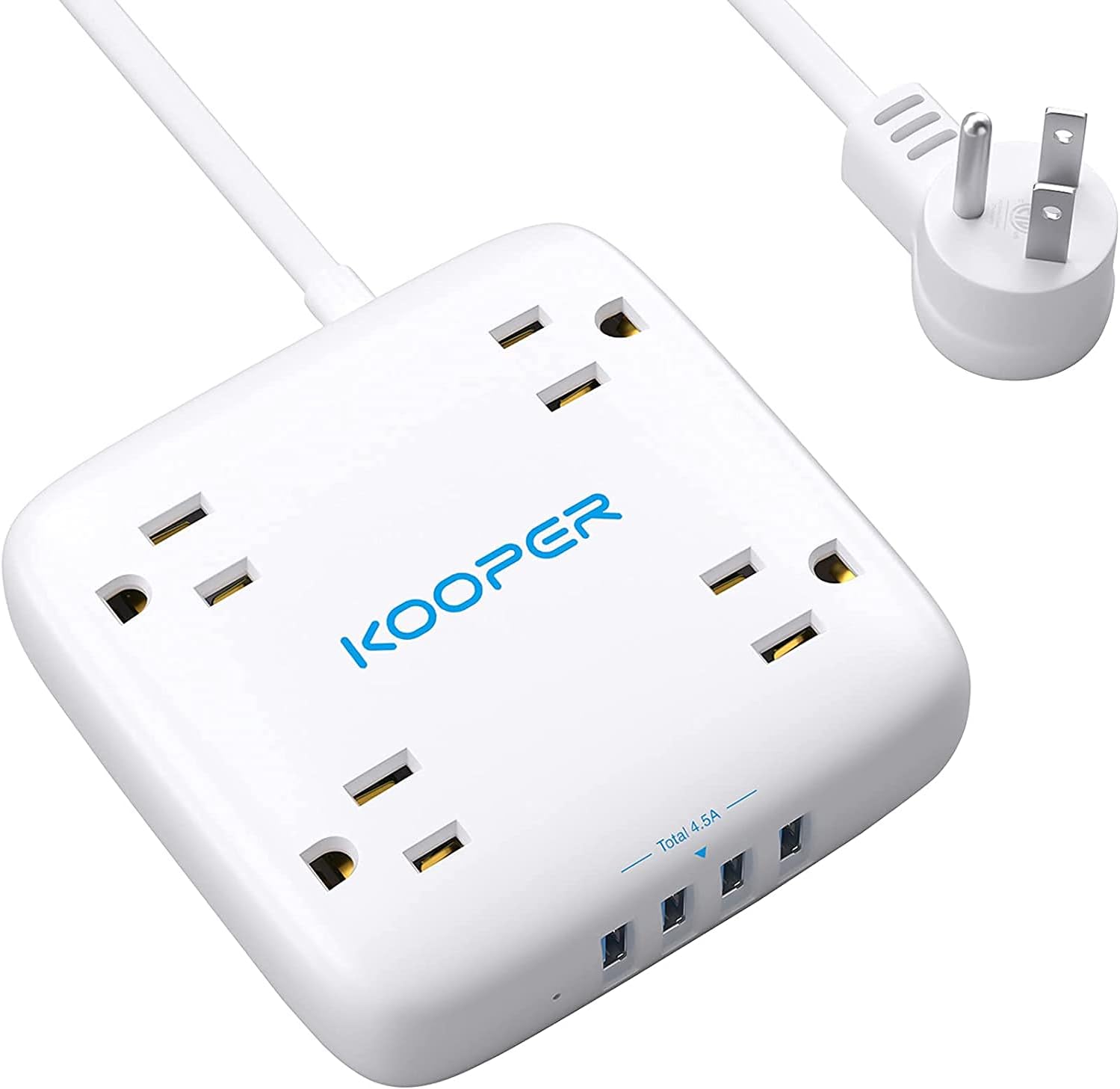 Flat Plug Power Bar with Surge Protector, LETMY USB Power Strip with 4 USB Port & 4 Widely