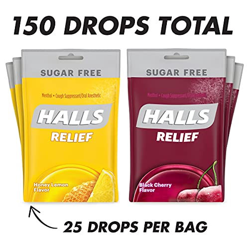 Halls Relief Variety Pack Honey Lemon And Black Cherry Sugar Free Cough Drops, 25 Count (Pack Of 6) (150 Total Drops) #TOP2