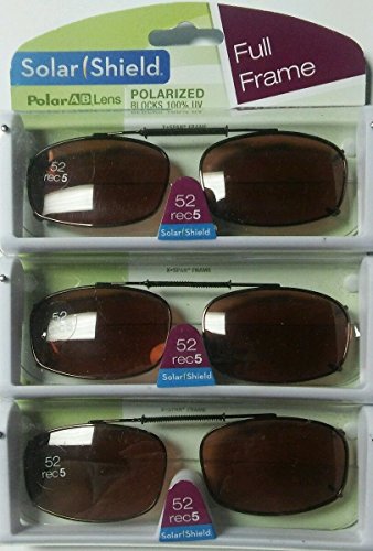 SET OF 3- SOLAR SHIELD 52 REC 5 Brown Full Frame POLARIZED CLIP ON SUNGLASS SCRATCH RESISTANT LENSES NEW